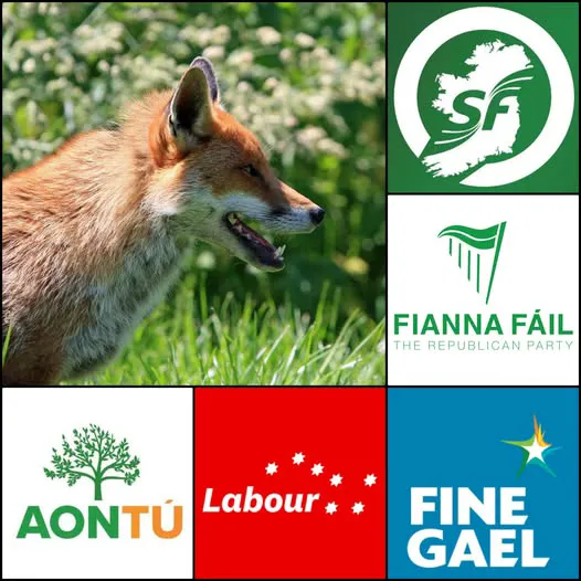 Logos of Irish Political Parties. Fox Hunting Bill.