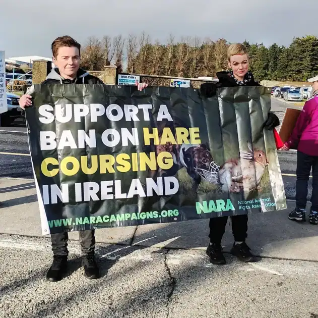 National Animal Rights Association protest banner. Hare Coursing