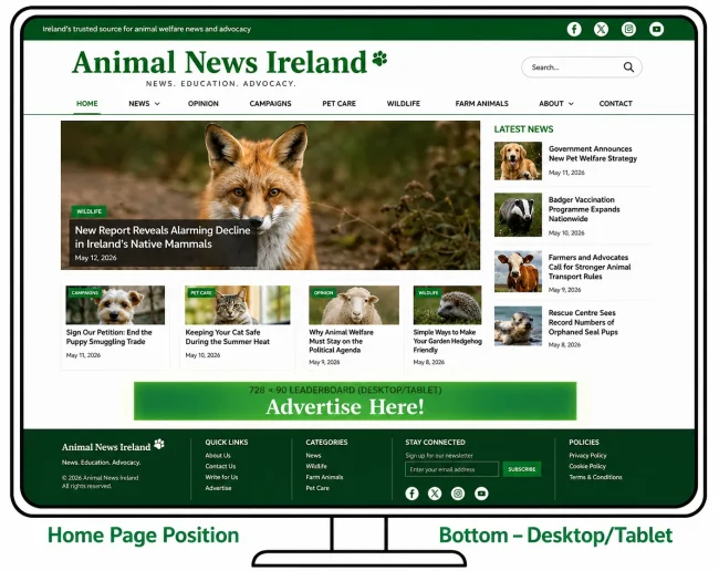 Banner Advertising on Animal News Ireland. Banner Advertising Ireland.